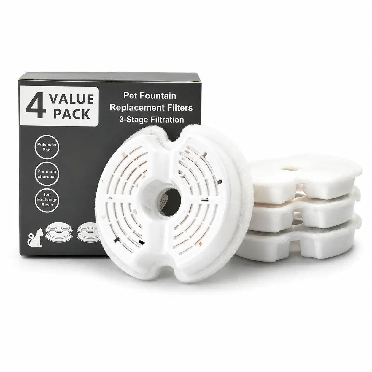 4 pack replacement filters for automatic pet water fountain with activated carbon filtration